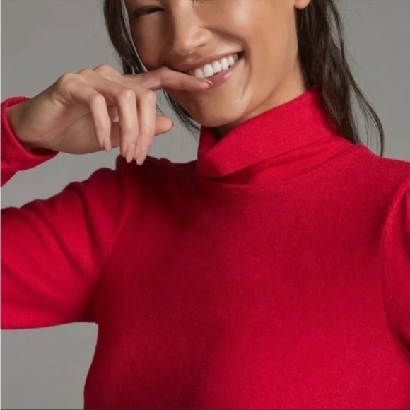 NWT Anthropologie Puff Sleeved Cozy Turtleneck Top in Hot Pink - Picture 2 of 8